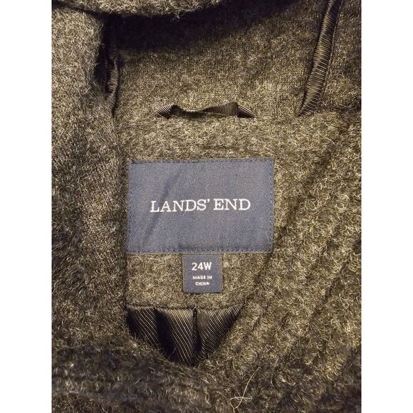 Woman's Lands End Wool hooded Coat Size 24 plus gray button swing thigh length - Picture 3 of 12